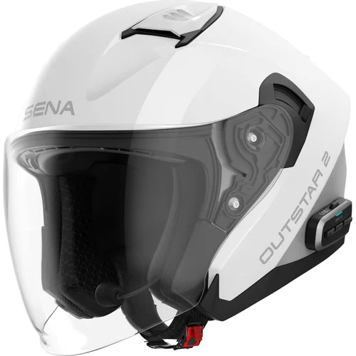 Mesh prilba s headsetem Outstar 2 SENA (lesklá biela, veľkosť 2XL)