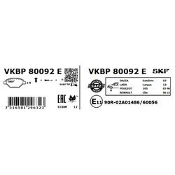Sada brzdových platničiek kotúčovej brzdy SKF VKBP 80092 E - obr. 1