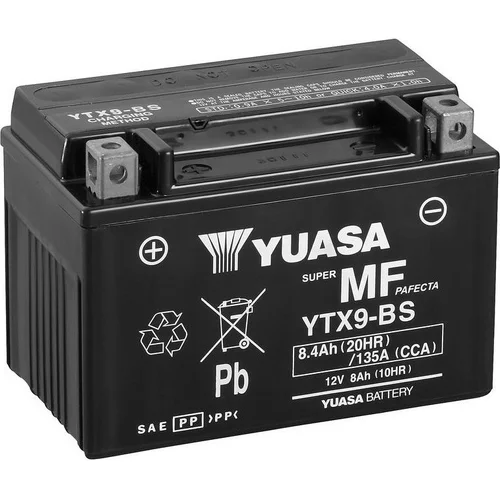 Motobatéria 12V YUASA YTX9-BS, 8,4Ah, 135A, bezúdržbová MF AGM 152x87x107, originál, (vr. balenia elektrolytu)