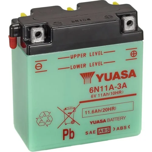 Motobatéria 6V, 6N11A-3A, 11,6Ah, konvenčná 122x62x131, YUASA originál (vr. balenia elektrolytu)